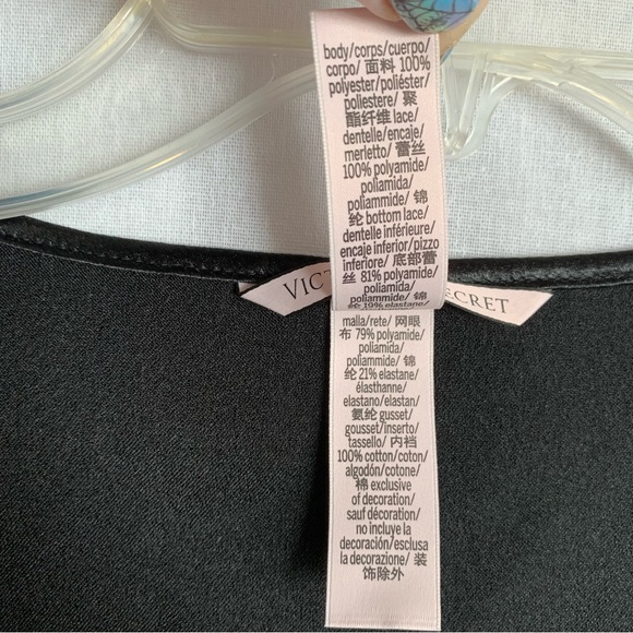 Victoria's Secret Black Satin Lace trim surplice sleeveless thong bodysuit SMALL - Picture 10 of 10